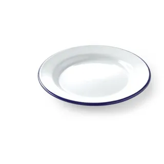 HENDI Teller, Flach, mit einem blauen Rand, Stapelbar, Ofensicher, Abriebfest, Unzerbrechlich, Essteller, Speiseteller, ø200x(H) 15mm, emaillierter Stahl