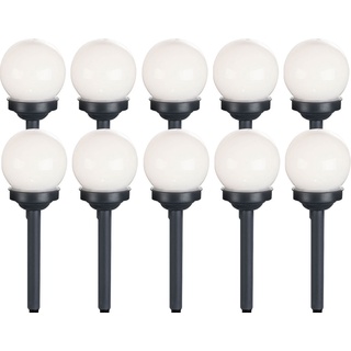 Expo Börse Kugelleuchte Solar 10 cm Solarleuchte Kugel Garten LED Gartendeko Solarkugel für Außen klein, Leuchtdauer ca. 6-8 Stunden, h 38 cm, 10er Set