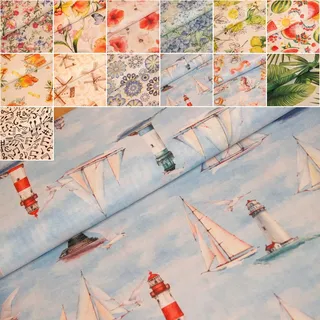Dekostoffe bedruckt Meterware - maritimer Stoff, Heimtextilien Blumen, Baumwoll Mischgewebe - Ottomanestoff - Frühlingstoffe *Ab 50cm, Farbe: 031 Leuchtturm