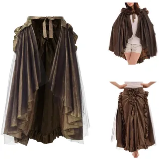 BLESSUME Mittelalterlicher Cape Steampunk Damen Viktorianischer Rüschenrock (Oliver Grün) - Einheitsgröße