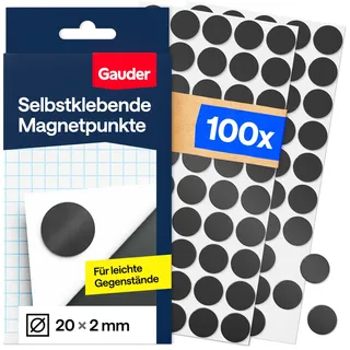 GAUDER Magnetpunkte selbstklebend stark - Runde Selbstklebende Magnete - Magnetplättchen selbstklebend rund für leichte Gegenstände - Magnete zum Kleben - Magnet Klebepads (100 Stück - 20 x 2 mm)