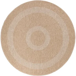 Carpetsale24 Runder In & Outdoor Teppich Wetterfest Sisal Optik Beige 80 cm Rund - Küchenteppich Flachgewebe Natur Optik Vintage für Balkon Terrasse