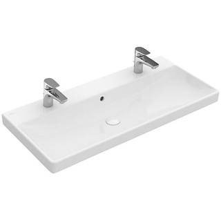 Villeroy & Boch Avento Doppelwaschtisch 4156A401 (100 x 47 cm, Ohne Spezialglasur, Hahnloch: Mitte, Mit Überlauf, Weiß)