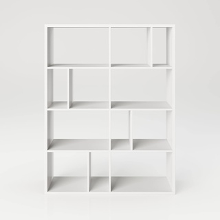 Fortuna - Bücherregal, Büroregal, Raumteiler mit 12 Fächern, asymmetrische Aufteilung, weiss