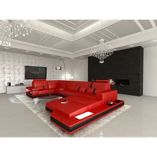 Sofa Dreams Wohnlandschaft Ledersofa Messana U Form Mini, Designersofa, Sofa mit Licht und LED rot|schwarz