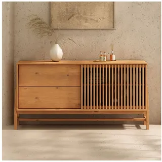 IDIMEX Sideboard ADAMO, Kommode 145 cm aus Massivholz mit Lamellen-Schiebetür Eiche Finish braun