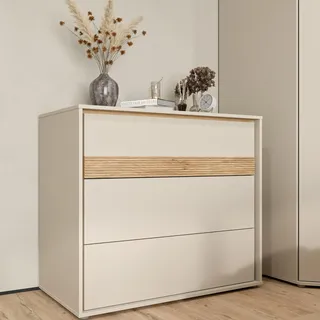 Forte WEXLIN Kommode 95 100, Moderne Kommode mit 3 Schubladen, Kinder- und Jugendzimmer, Holzwerkstoff, Kaschmir | Beige |Mauvella Eiche Holzdekor, 96,3 cm breit x 84,1 cm hoch x 50,2 cm tief