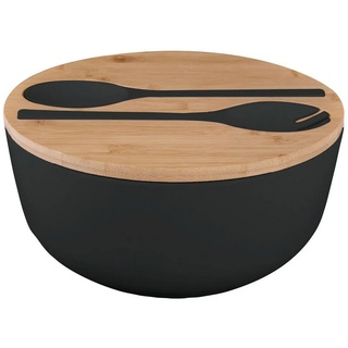 BRUNNER Schüssel Camping Salatschüssel Greenkick Brett, Melamin, Bambus-Holz, Salat Besteck Melamin Bambus Ø25cm schwarz trekvogel