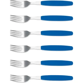 6er Set Giesser Messer Besteck Made in Germany - Gabel Essgabel Steakgabel Menügabel groß - ideal für Camping Rostfreier Edelstahl, ergonomischer Griff - Made in Germany - Blau