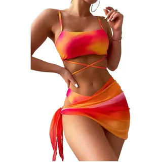 BSLVWG Damen 3-teilige Bikini Sets mit Rock Halter Bikini Top Sexy Dreieck Bikini Bottoms Strand Badeanzug Badebekleidung Badeanzüge - XL Große Größen