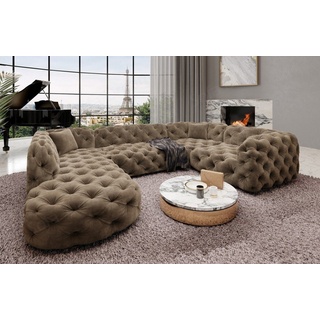 Sofa Dreams Wohnlandschaft Stoff Sofa Design Couch Lanzarote U Form Stoffsofa, Couch im Chesterfield Stil braun