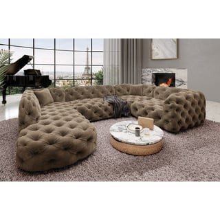 Sofa Dreams Wohnlandschaft Stoff Sofa Design Couch Lanzarote U Form Stoffsofa, Couch im Chesterfield Stil braun