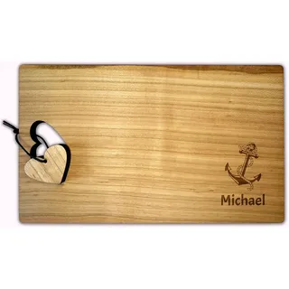 Schneidebrett Herz | ANKER Holzbrett personalisiert mit Name graviert, Geschenkidee, Hochzeit, Heimathafen Weihnachten, Herzbrett, Frühstücksbrett Brettchen