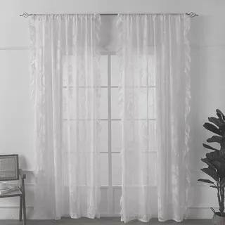Transparent Vorhang Französische Spitze Barock Rosemuster Spitzengardinen | Gardinen Spitze Vintage Durchsichtig Spitzenvorhang Dekovorhang für Schlafzimmer Wohnzimmer 2 Stück Weiß 140x200