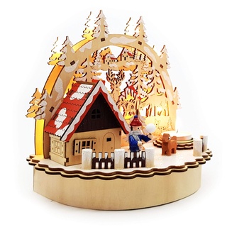 Räucherhaus mit Teelichthalter und LED Beleuchtung Winterkind Mini Schwibbogen Weihnachten
