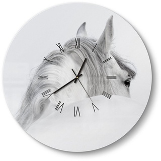 DEQORI Wanduhr 'Andalusisches Pferd' (Glas Glasuhr modern Wand Uhr Design Küchenuhr) weiß 50 cm x 50 cm