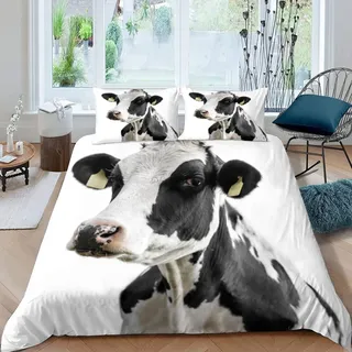 XIWEIER Kuh Cartoon Bettwäsche 135x200 Atmungsaktive Weiche Mikrofaser Bettbezug mit ReißVerschluss Sommer 3 Teilig Bettwäsche Set Für Kinder Bettbezüge und 2 Kissenbezug 80x80 cm