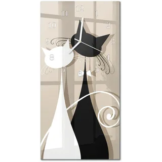 WANDUHR aus Glas 30x60 cm - Katzen