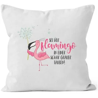 MoonWorks Dekokissen Kissenbezug sei der Flamingo in einer Schar grauer Tauben Flamingo Pusteblume Kissen-Hülle Deko-Kissen 40x40 Baumwolle MoonWorks® weiß