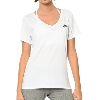 Nike Damen Sportswear V-Neck LBR T-Shirt, White/(Black), L