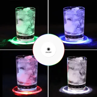 TYXSHIYE 6 Stück Bunt LED Untersetzer für Getränke, Ein/Aus LED Einweg Untersetzer, Wasserdichte Leuchtuntersetzer für Flaschen, Acryl Untersetzer Rund für Partys Hochzeiten Bar Weihnachten