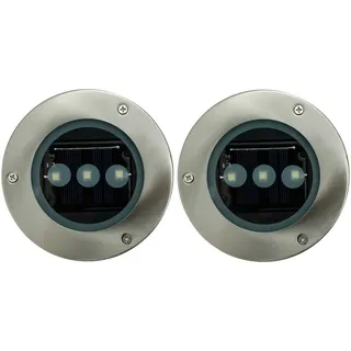 Schou LED Solarleuchte 2 Stück Solar-LED-Bodenlampe Edelstahl Durchm. 12 cm silberfarben