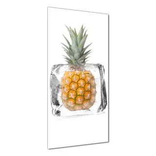 Wallario selbstklebende Duschrückwand 70 x 180 cm mit Motiv Ananas in Eiswürfel - Eiskaltes Obst - Wandverkleidung mit Hochglanzlaminat in Glasoptik - Weiß