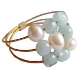 Gemshine - Damen - Ring - Vergoldet - Aquamarin - Perlen - Blau - Weiß, Ringgröße:62 (19.7)
