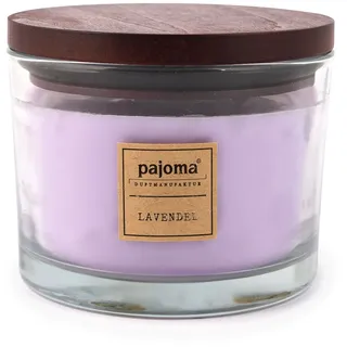 pajoma® Duftkerze Lavendel 340g Wachsgewicht | 3-Docht Soja-Paraffin-Wachsgemisch | mit Holzdeckel - ca. 40 Std. Brenndauer | Hochwertiger Raumduft im Glas