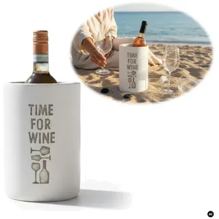 LS-LebenStil Weinkühler Beton 21x13 cm Shabby Grau Spruch Wein Flaschenkühler Sektkühler, Slogan "Time for Wein", perfekt zum Kühlen grau