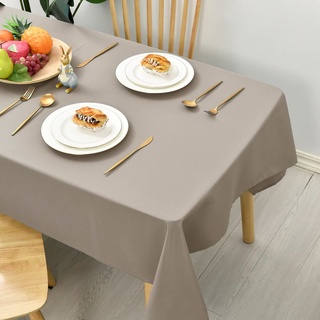 Hiasan Glatt Tischdecke Fleckenabweisend Tischtuch mit Lotuseffekt Leicht Wasserabweisend Tischwäsche, Taupe, 130x130cm