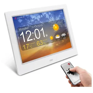 DSeenLeap 8-Zoll-Smart-Clock-Maschine, Digitaluhr, elektronischer Bilderrahmen-Werbeautomat (Weiß)
