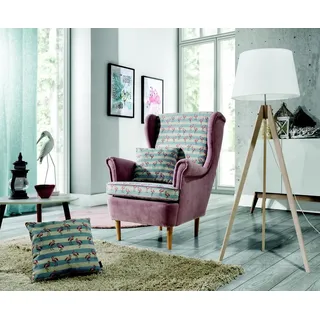 JVmoebel Ohrensessel Eleganter Relaxsessel mit Wellenunterfederung und Holzoptik (Packung, 1-St., Moderne graue Ohrensessel im eleganten Design), Made in Europa bunt|rosa
