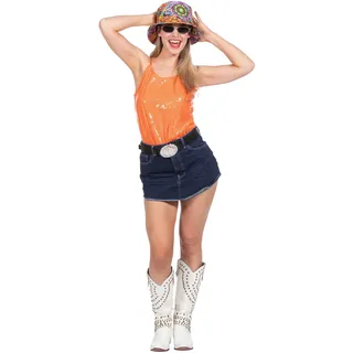 WILBERS & WILBERS 6451 - Pailletten Top mit Spaghettiträgern, Neon, Festival Oberteil, Party Outfit