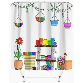 M&W DAS DESIGN Duschvorhang 180x200 Shower curtains Anti schimmel Waschbar Garten bunt