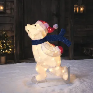 Lights4fun 78cm LED schlittschuhfahrender Eisbär Figur innen und außen Weihnachtsfigur Weihnachtsdeko Weihnachtsbeleuchtung Außen Eisbär Figur