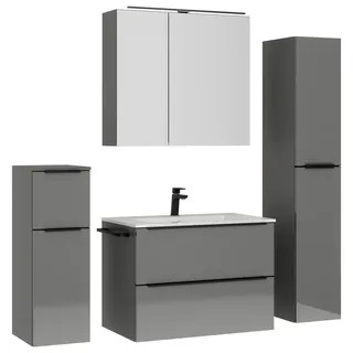 Nobilia Badezimmer, Schwarz, Schiefer, Holzwerkstoff, 5-teilig, 5 Fächer, 2 Schublade(n),3 Schublade(n) Schubladen, G, 141 cm, Goldenes M, Made in Germany, Griffeauswahl, hängend, Zusatzausstattung erhältlich, Typenvielfalt, Badezimmer, Badmöbelsets & Badmöbelserien, Badmöbel-Sets