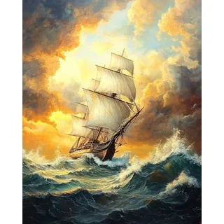 WANMIU Malen Nach Zahlen Erwachsene Segelschiff auf See-1 Bastelset Erwachsene Gemälde Leinwand 40x50 cm Mit Farbe und Pinsel - Geschenke und Maldekorationen