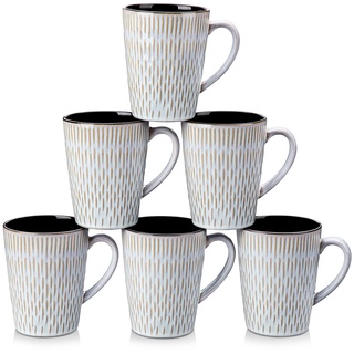 vancasso PLUVO Kaffeetassen set 6er, Tassen Set Steingut, 480ml Kaffeebecher mit Henkel, Espressotassen, Teetassen groß, Geeignet für verschiedene Getränke, Beige