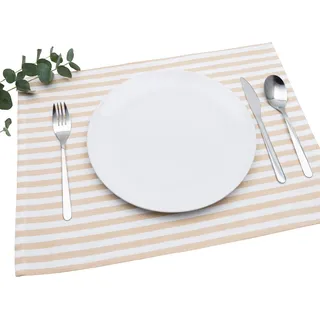 FILU Tischset 4 Stück Beige/Weiß gestreift (Farbe und Design wählbar) 33 x 45 cm - hochwertig gefertigte Platzsets aus 100% Baumwolle im skandinavischen Landhaus-Stil