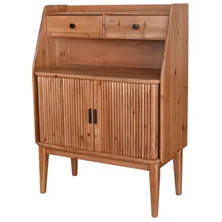 Sekretär Villa Skandi – Skandinavischer Sekretär aus massiver Kiefer & Fichte im Retro-50er-Jahre-Look, 2 Rolladentüren & 2 Schubladen, Metallgriffe, 112 × 82 × 60 cm, kompakte Homeoffice-Lösung