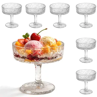 6er Set Gerippte Coupé Gläser 300 ml, Vintage Martini Gläser mit Stiel