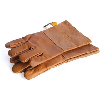 Alpenleder Grillhandschuhe ALPENGLÜHEN – Echt Leder Grill Handschuhe – Feuerfeste Grillhandschuhe mit Unterarmschutz und hitzebeständig Innenfutter – auch als Schweißerhandschuhe verwendbar (Cognac)