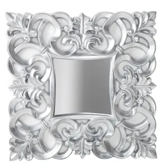 invicta INTERIOR Wandspiegel Venice - 75x75cm - Silber - Polyresin | Montiert geliefert, edle Optik, flexible Wandmontage, Ornament-Verzierung, Barock-Stil, diagonal aufhängbar
