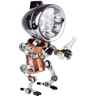 BrightBud 3D Metall Puzzle Steampunk Roboter Tischlampe, Vintage Industrial Tischlampe Steampunk Lampe Eisen Retro Nachttischlampe, Retro-Deko & Geschenkidee für Erwachsene, Bowed Head No.5