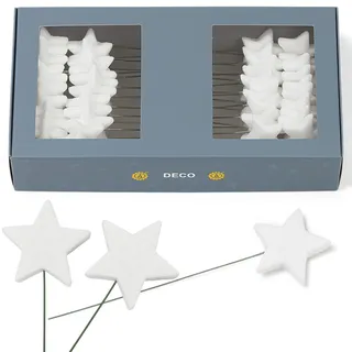 MIJOMA 60 glitzernde Sterne mit Draht 40mm zum Stecken Weihnachtsdeko Adventsgestecke Bastelmaterial Dekoration Drahtsterne Kunststoff Metalldraht winterliche Tischdeko DIY (Weiß)