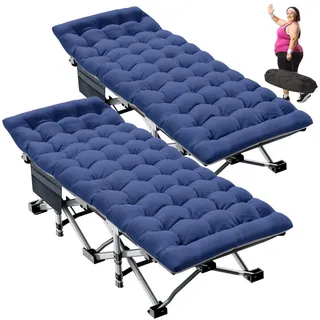 Meulbaty Klappbett Klappbar Feldbett, Stahlrahmen + Oxford-Stoff Liegefläche (2.3-3cm Matratze, 2-St) Leicht Relax Liege für Balkon, Garten, 190×71×36cm blau 36 cm