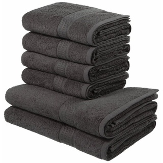 my home Handtuch Set Juna, 2 Duschtücher 70x140, 4 Handtücher 50x100, 100% Baumwolle, Walkfrottee (Set, 6-St), Handtuch-Set, mit Bordüre, Handtücher in Uni-Farben, weich grau