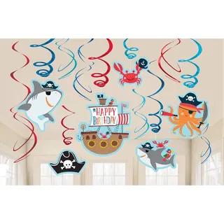 12 Deko-Wirbel * AHOY * für Kindergeburtstag und Motto-Party | Kinderpiraten Pirat Seeräuber Oktopus Krake Freibeuter Mottoparty Motto Party Kindergeburtstag Kinder Geburtstag Decken Dekoration Swirl