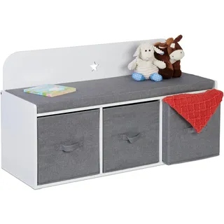 Relaxdays Sitzbank Kinderbank Grau/Weiß 54 x 99 x 35 cm